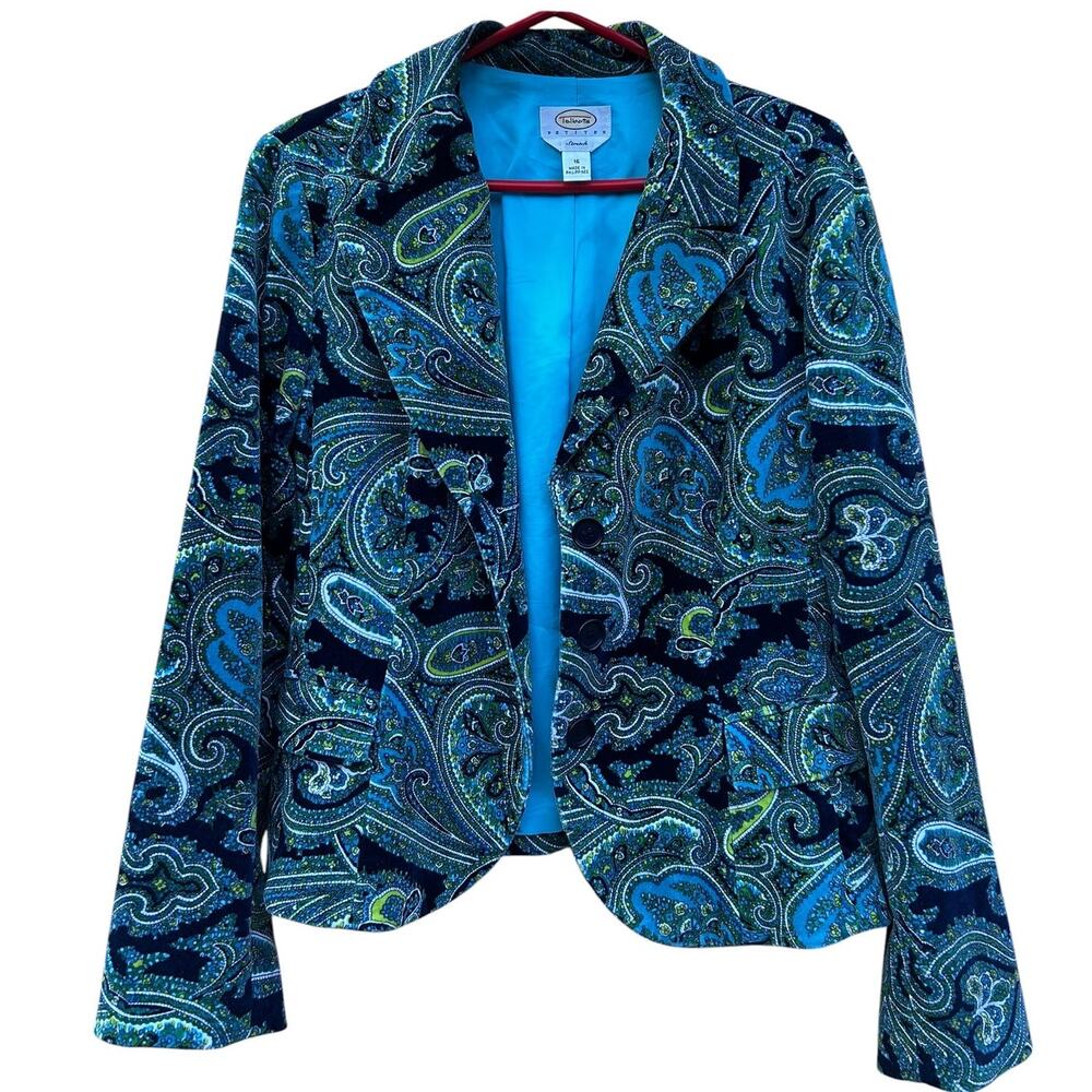 Talbots Petites Stretch Paisley Velvet Blazer Women’s 16P Blue Green Lined